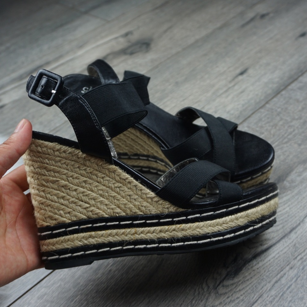 Charles Davis Summer Espadrille Black Wedges